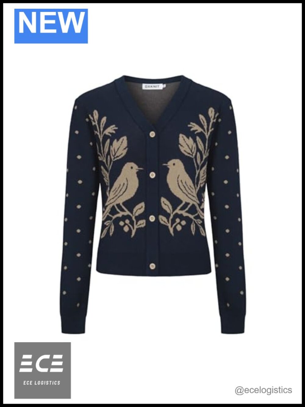 Retro Knit Jacquard Cardigan Vintage Magpie Pattern V-Neck Cropped